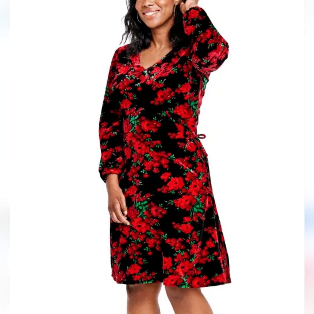 Children's Place Adult Floral‎ Velvet Faux Wrap Dress